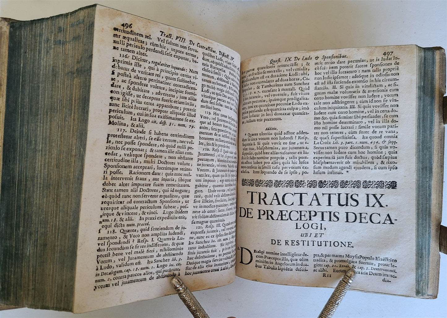 1726 THEOLOGIA MORALIS by A. Reiffenstuel 2 volumes antique PIGSKIN BINDING
