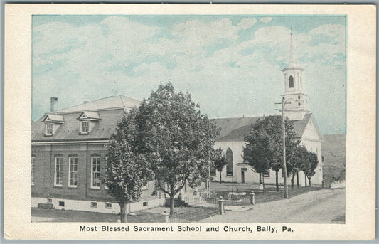 BALLY PA SCHOOL & CHURCH ANTIQUE POSTCARD
