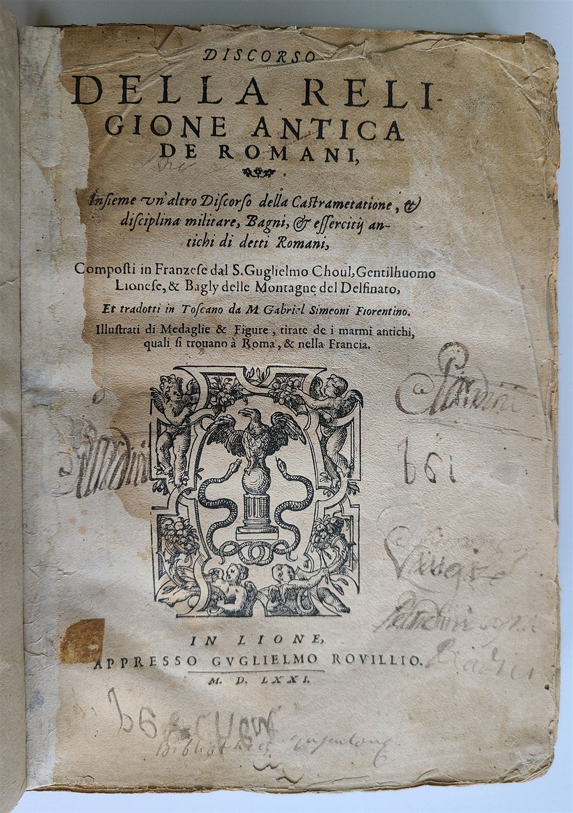 1571 DISCOURSE on ANCIENT RELIGION of ROMANS antique ILLUSTRATED VELLUM BOUND