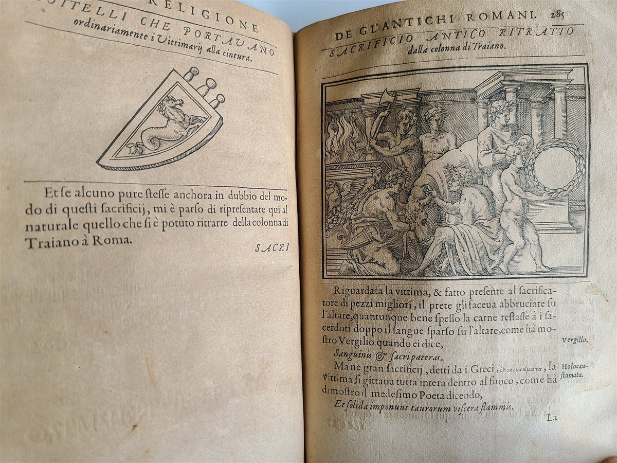 1571 DISCOURSE on ANCIENT RELIGION of ROMANS antique ILLUSTRATED VELLUM BOUND