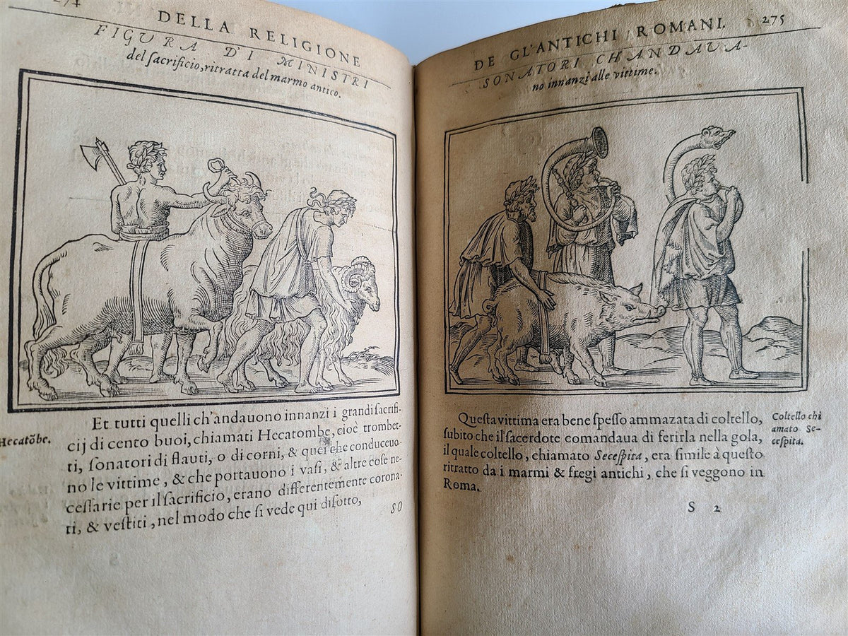 1571 DISCOURSE on ANCIENT RELIGION of ROMANS antique ILLUSTRATED VELLUM BOUND