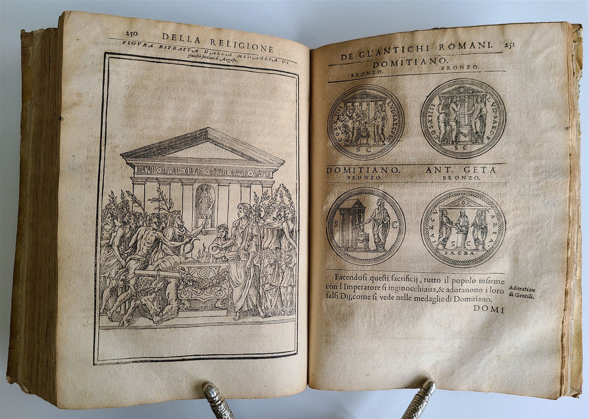 1571 DISCOURSE on ANCIENT RELIGION of ROMANS antique ILLUSTRATED VELLUM BOUND