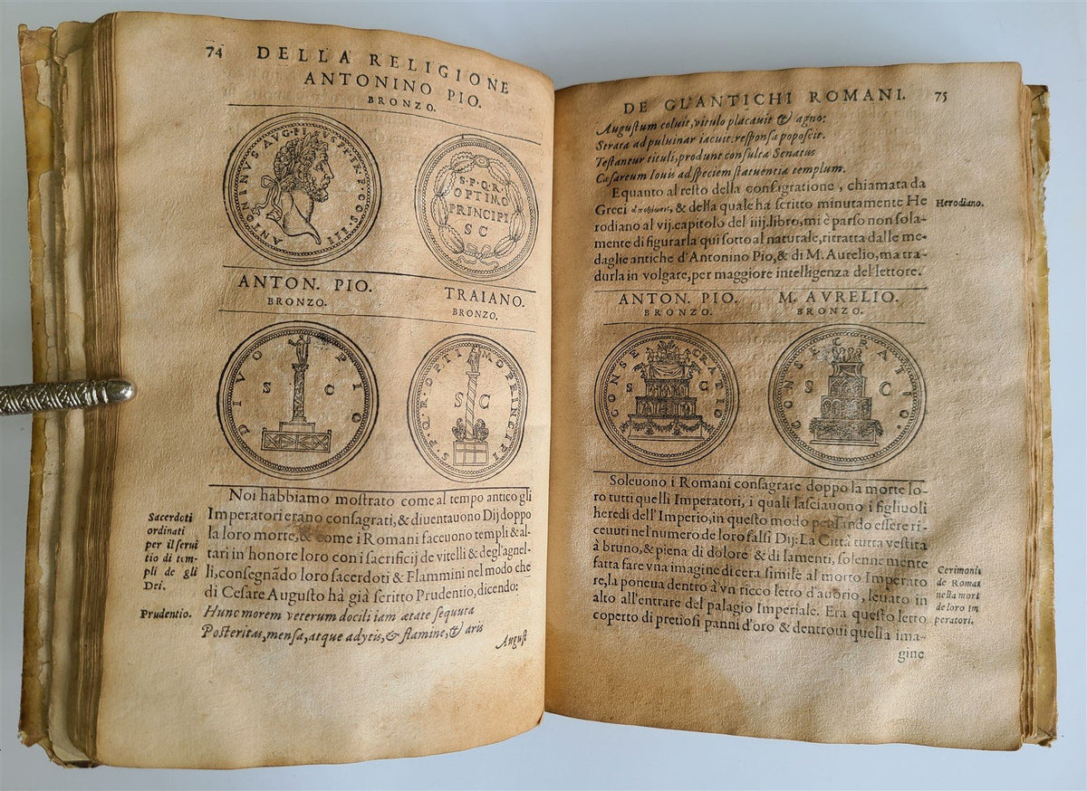 1571 DISCOURSE on ANCIENT RELIGION of ROMANS antique ILLUSTRATED VELLUM BOUND