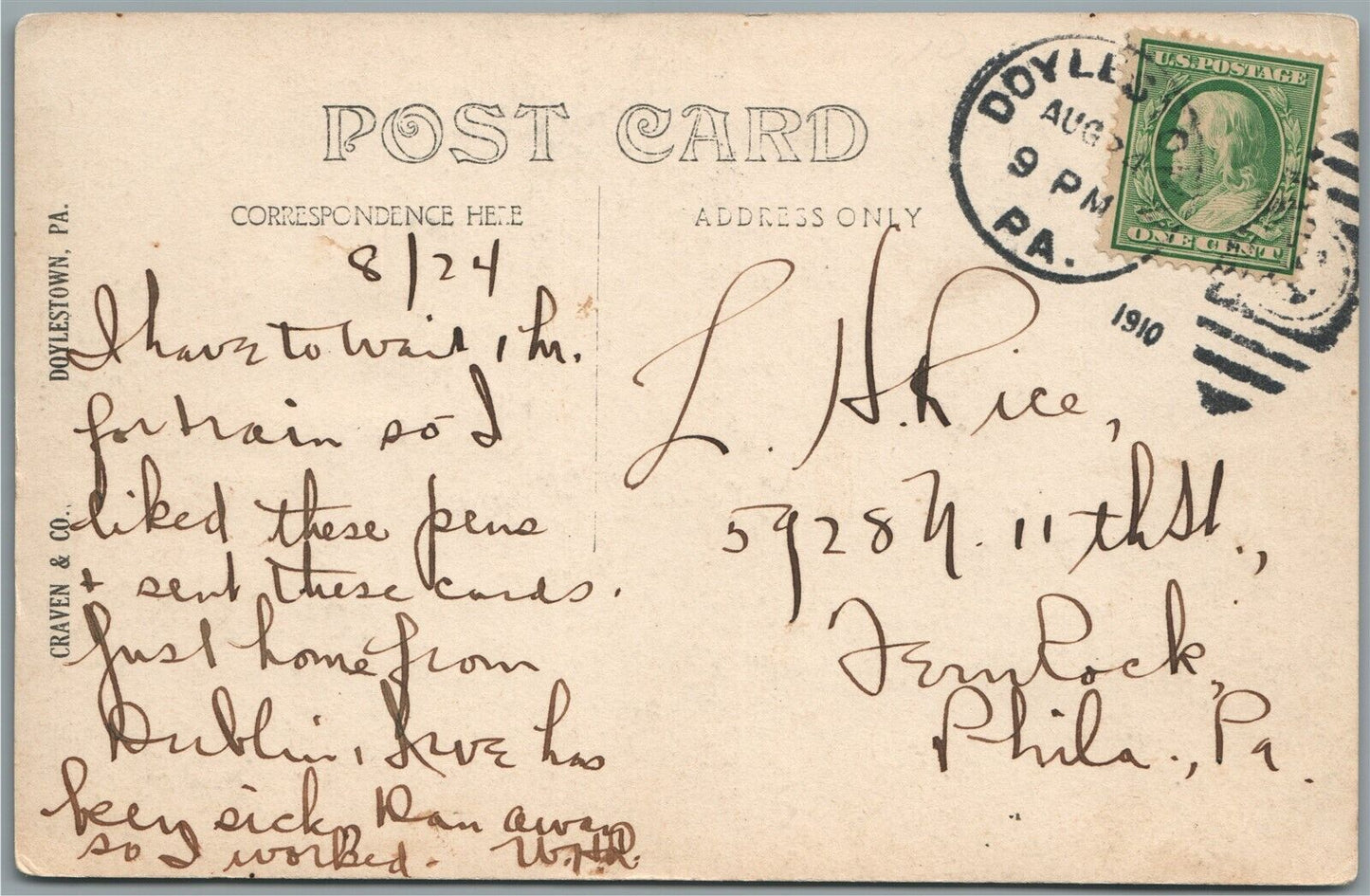 DOYLESTOWN PA BUCKS COUNTY COURT HOUSE 1910 ANTIQUE REAL PHOTO POSTCARD RPPC