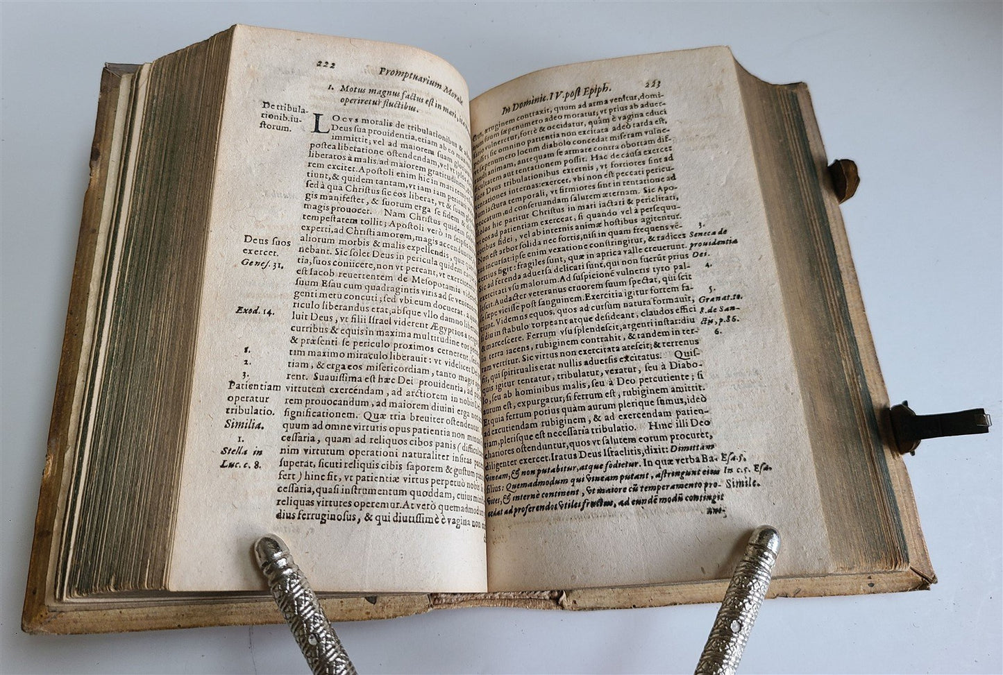 1593 EXEGETICAL WORKS by T. STAPLETON antique 16th CENTURY PLANTIN PIGSKIN BOUND