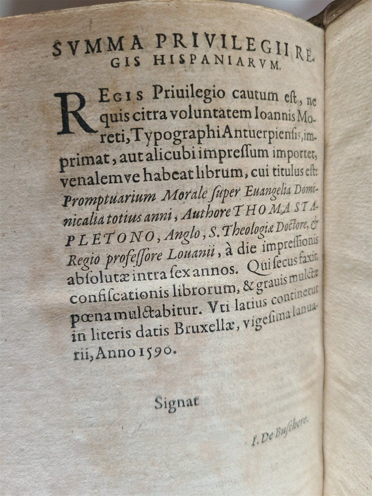 1593 EXEGETICAL WORKS by T. STAPLETON antique 16th CENTURY PLANTIN PIGSKIN BOUND