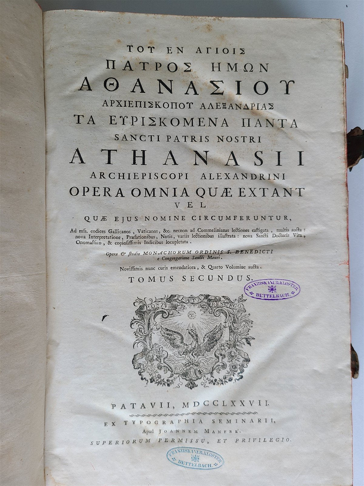 1777 ATHANASIUS of ALEXANDRIA 2 VOLUMES PIGKIN BOUND FOLIO antique w/ MAP