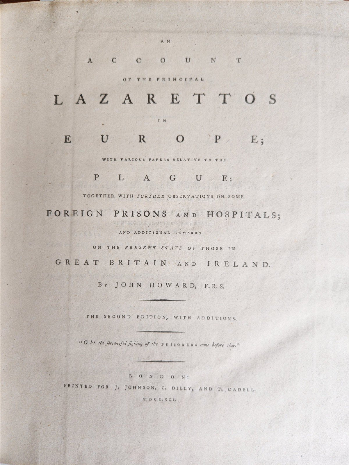 1791 AN ACCOUNT OF PRINCIPAL LAZARETTOS in EUROPE in prisons & hospitals ANTIQUE