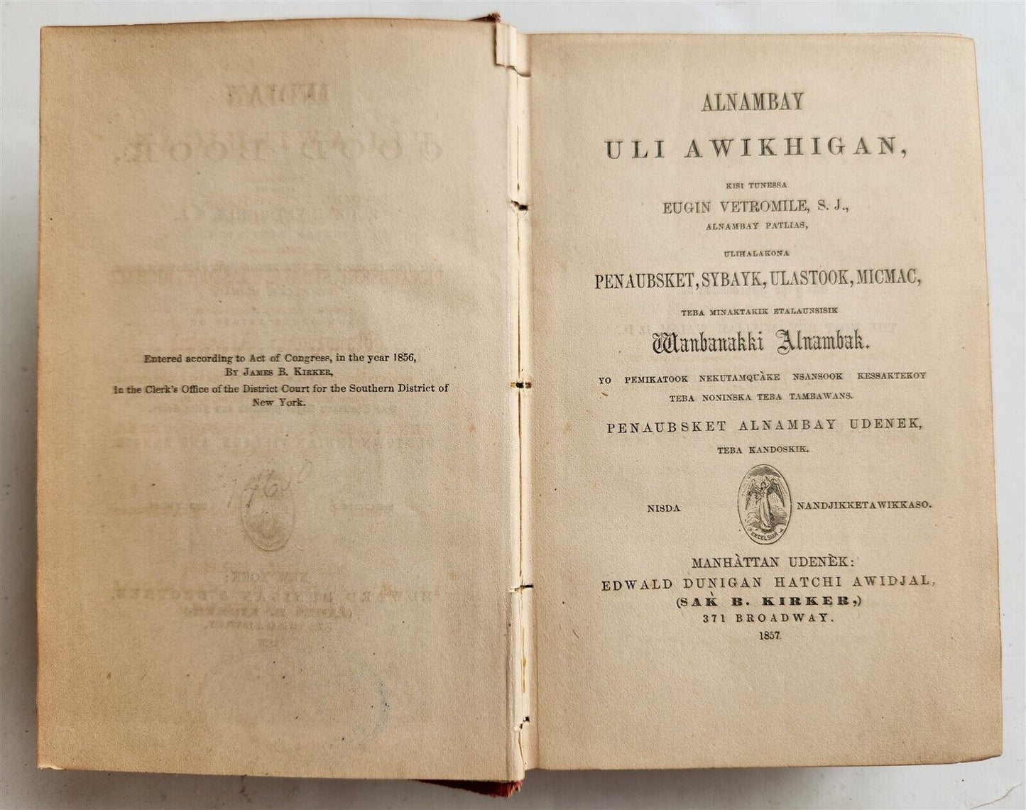 1857 INDIAN GOOD BOOK ABNAKI LANGUAGE antique AMERICANA rare