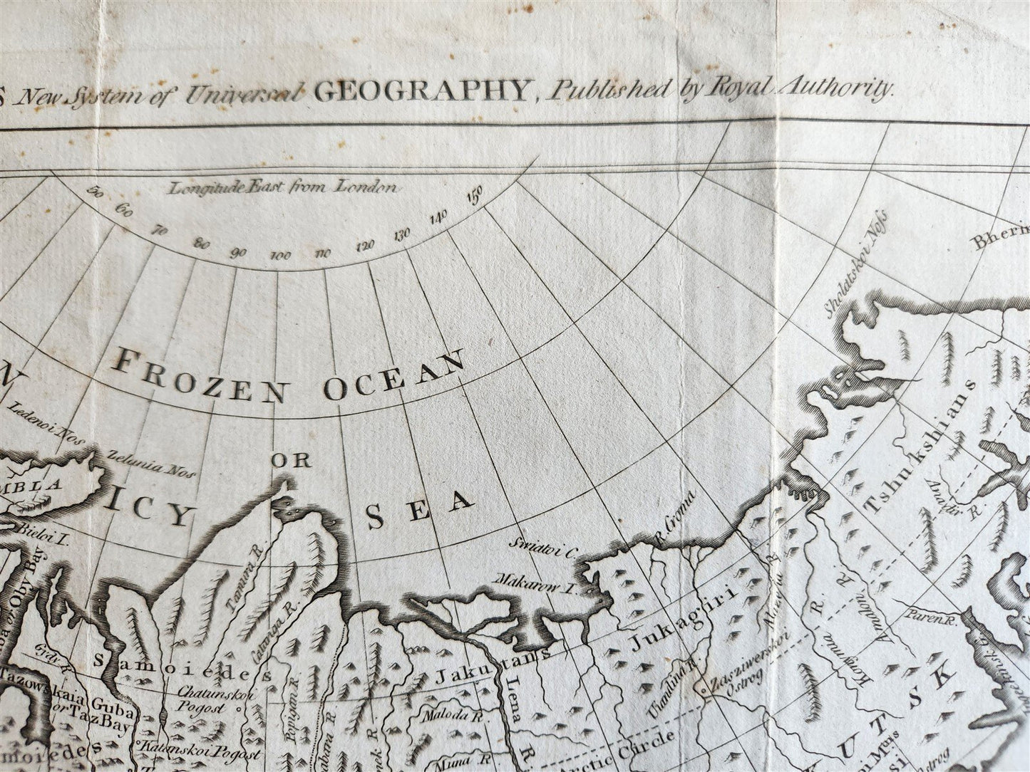 1785 RUSSIAN EMPIRE Discoveries between Asia and North America antique MAP