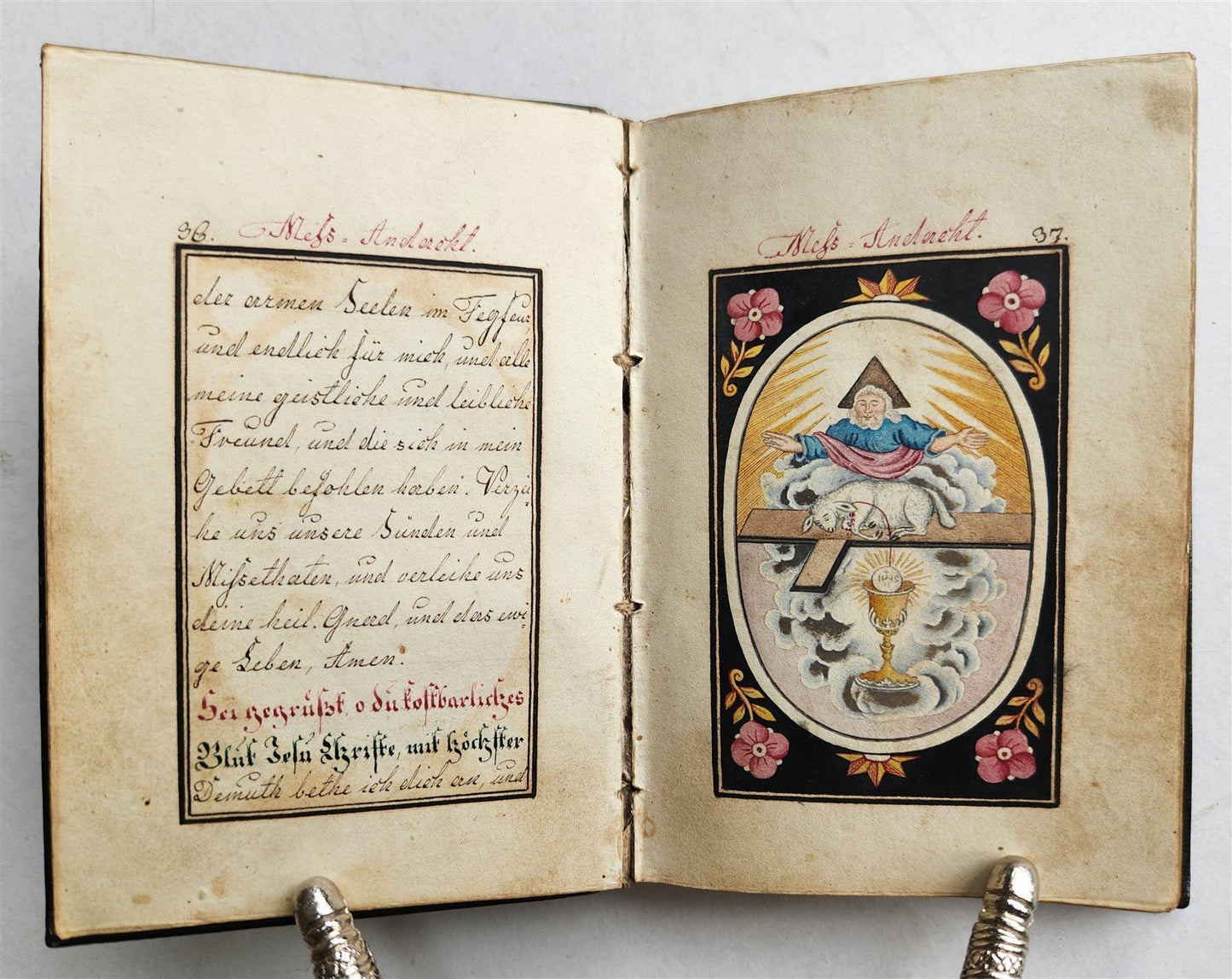 1800s GERMAN MANUSCRIPT PRAYER BOOK ILLUSTRATED antique 180 leaves