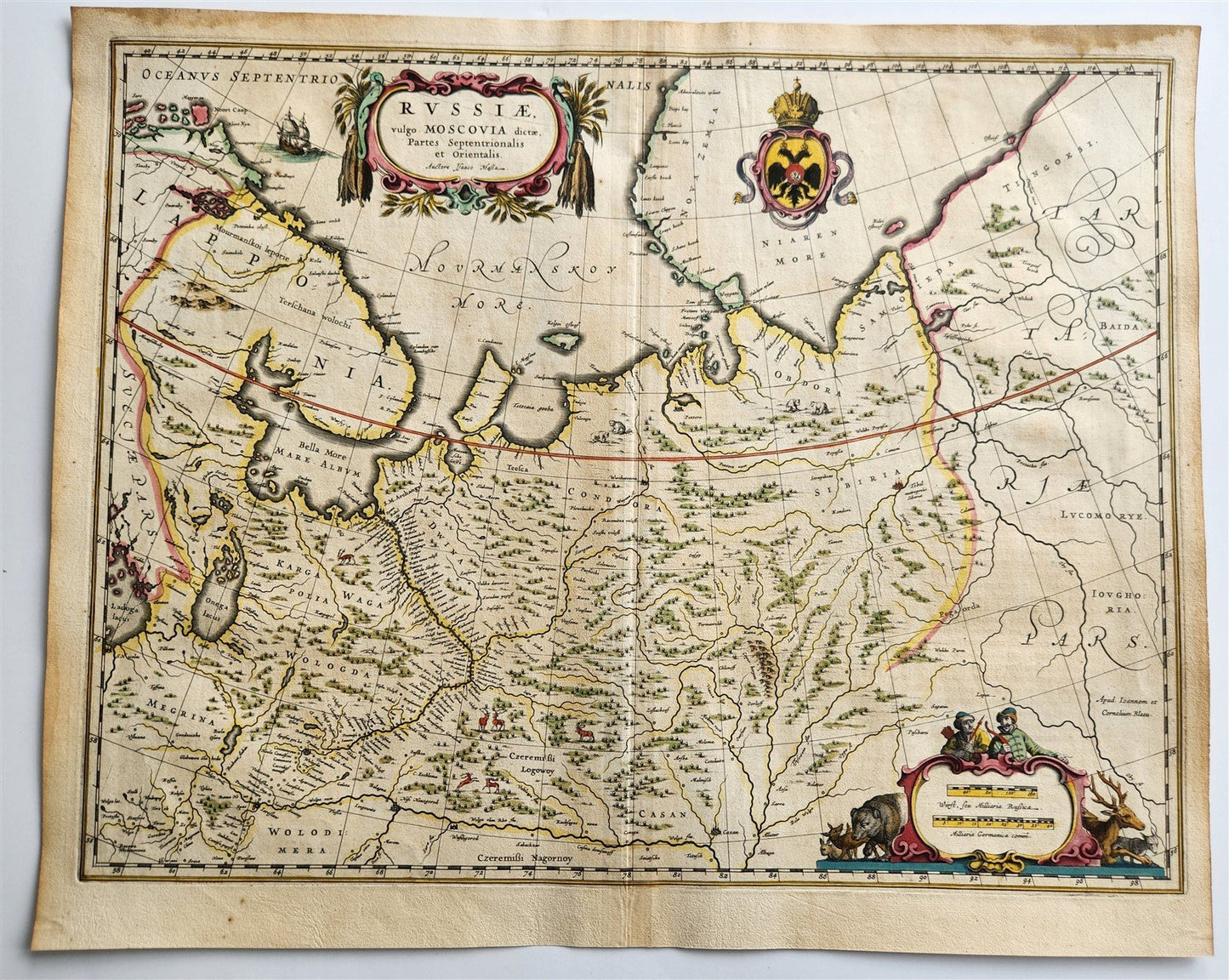 1640 MAP of RUSSIA by WILLEM BLAEU antique AUTHENTIC hand colored MOSCOVIA