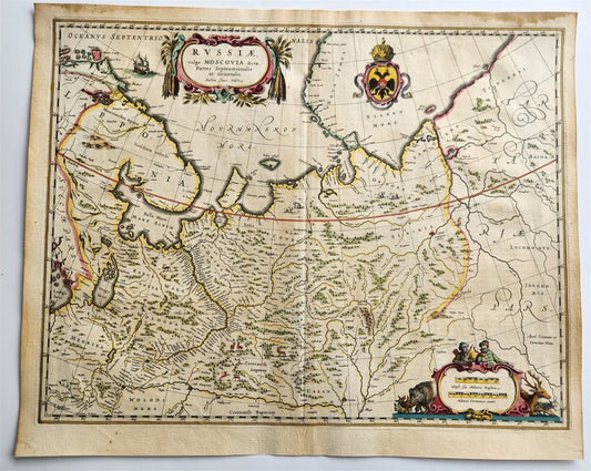 1640 MAP of RUSSIA by WILLEM BLAEU antique AUTHENTIC hand colored MOSCOVIA