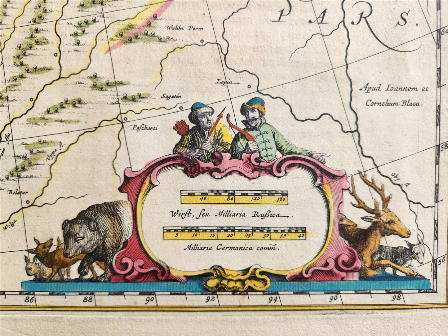 1640 MAP of RUSSIA by WILLEM BLAEU antique AUTHENTIC hand colored MOSCOVIA