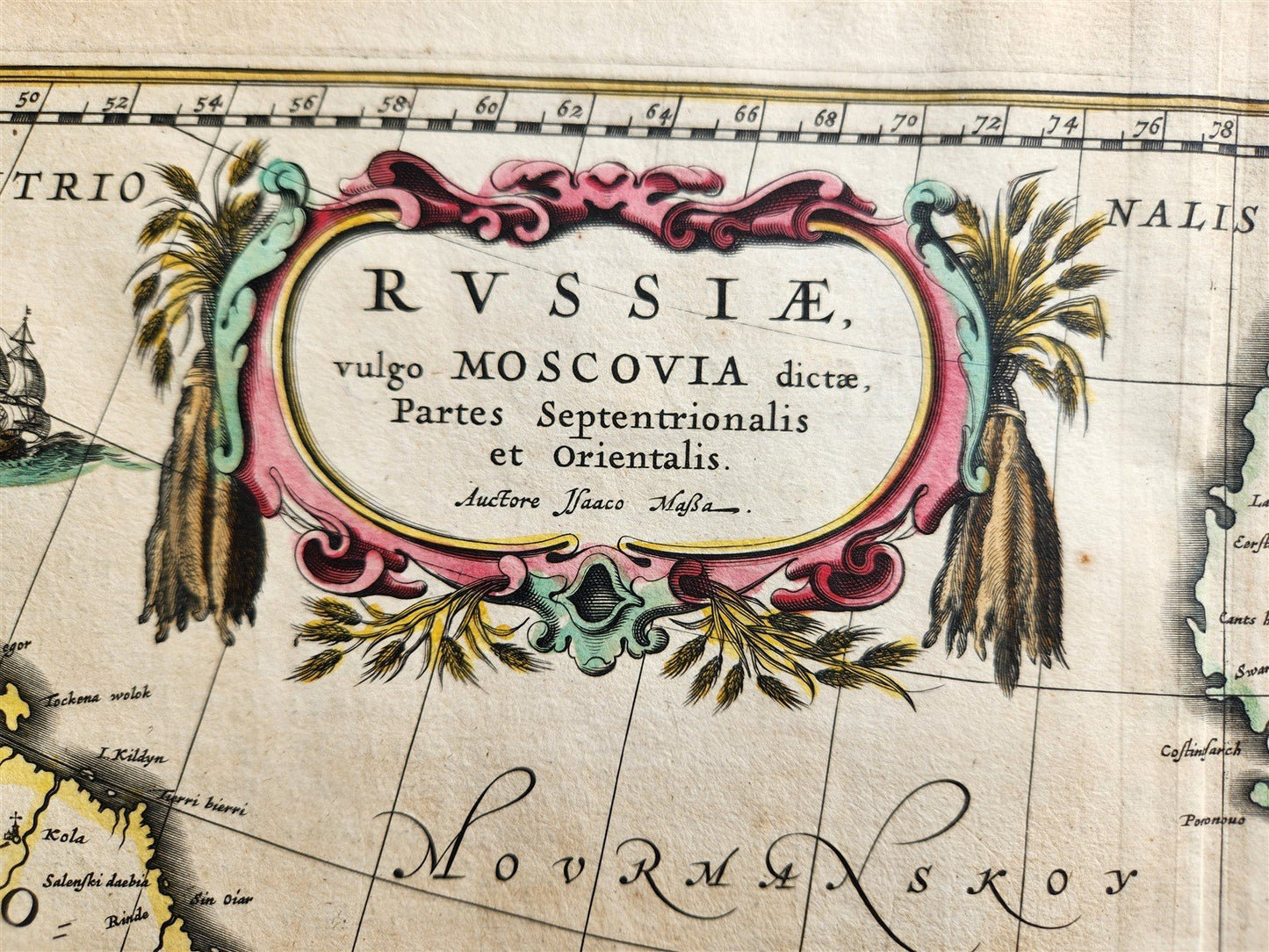 1640 MAP of RUSSIA by WILLEM BLAEU antique AUTHENTIC hand colored MOSCOVIA