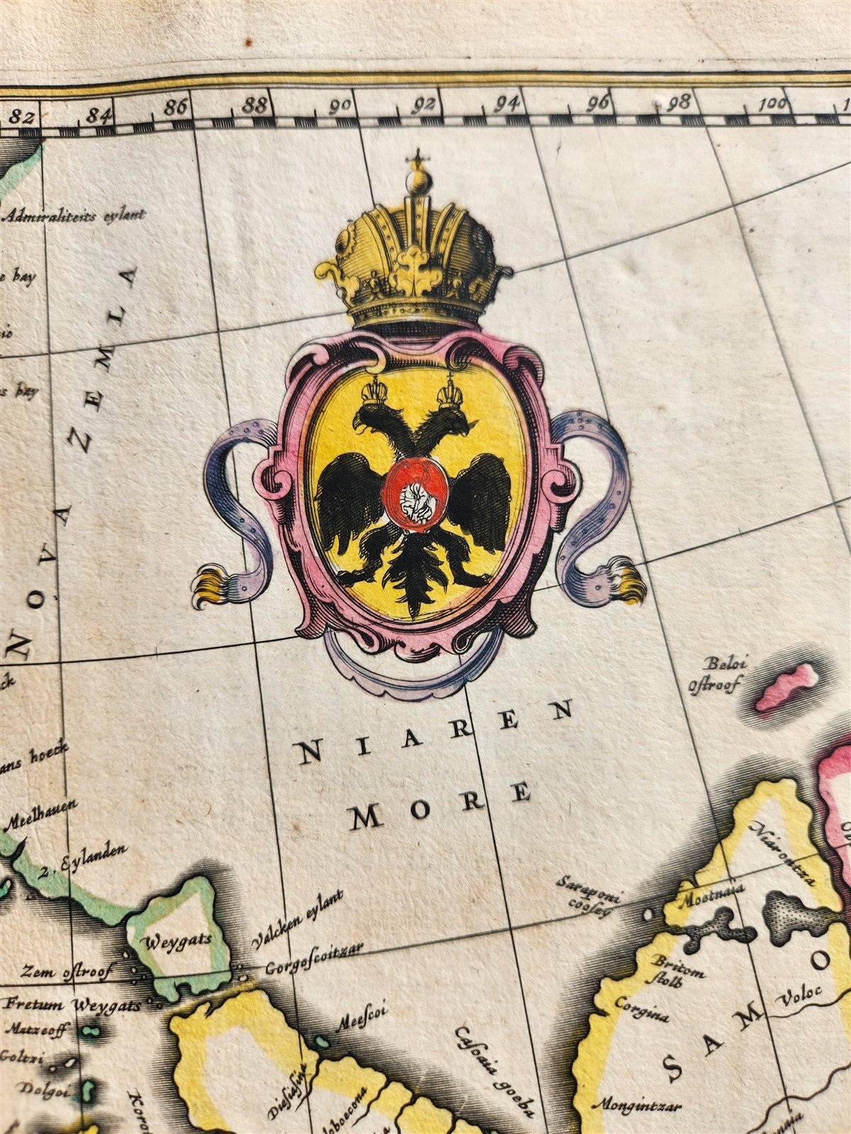 1640 MAP of RUSSIA by WILLEM BLAEU antique AUTHENTIC hand colored MOSCOVIA