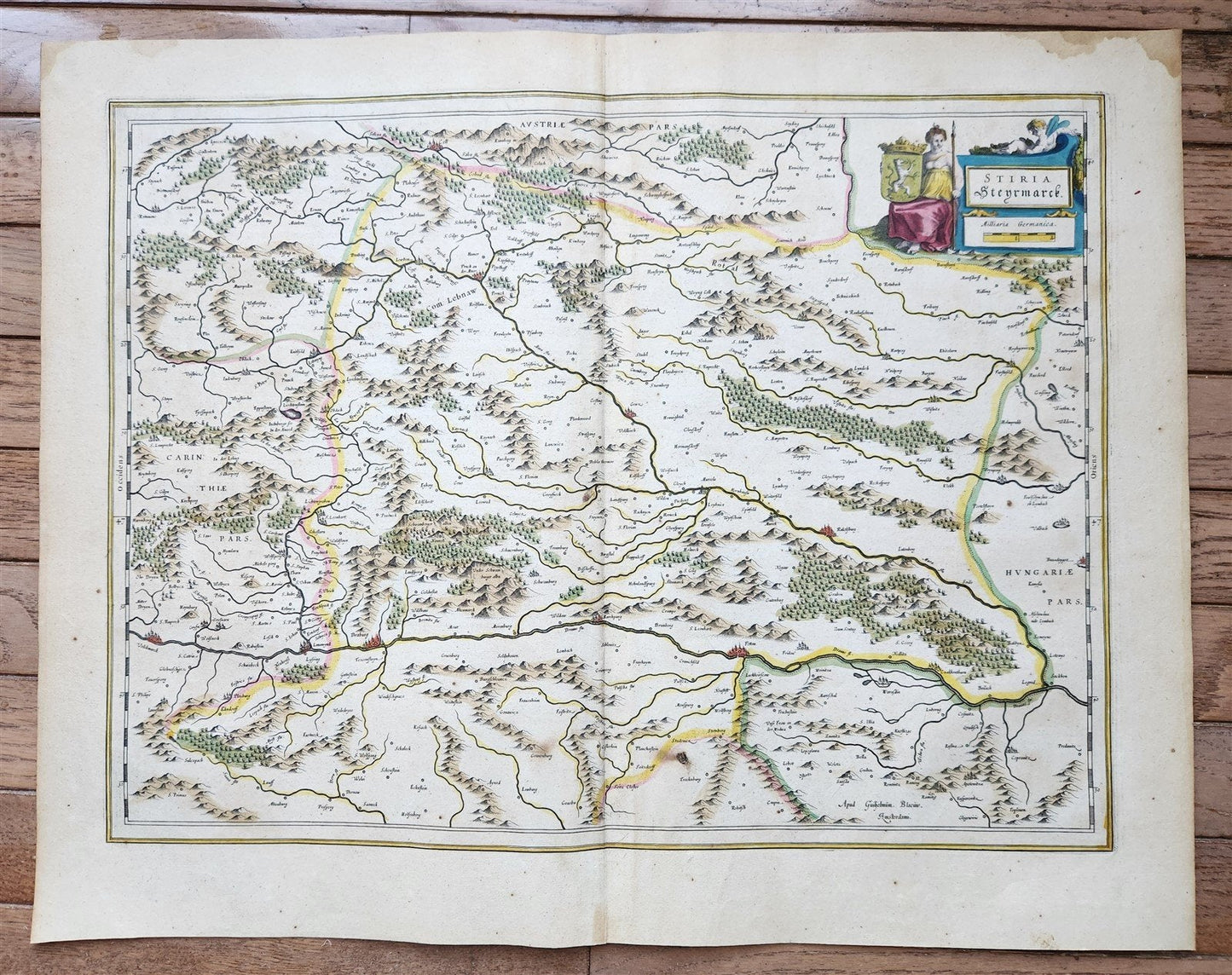 1640 MAP of STYRIA AUSTRIA by WILLEM BLAEU antique AUTHENTIC hand colored