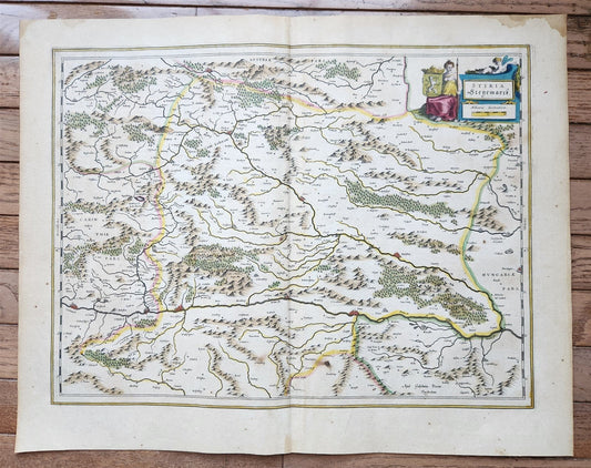 1640 MAP of STYRIA AUSTRIA by WILLEM BLAEU antique AUTHENTIC hand colored