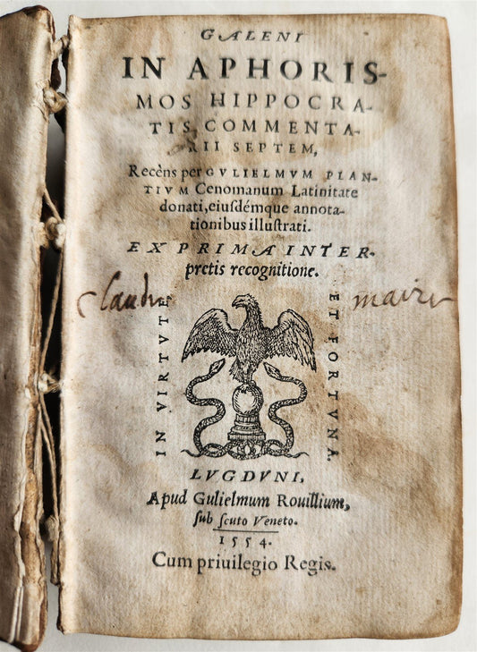 1554 GALEN medical APHORISMS of HIPPOCRATES antique 16th CENTURY