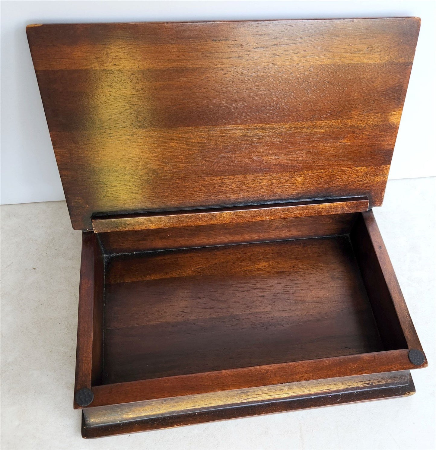 BOOK SHAPE WOODEN BOX SAFE CONTAINER vintage