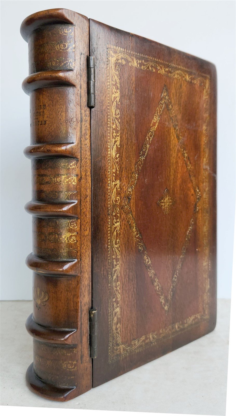 BOOK SHAPE WOODEN BOX SAFE CONTAINER vintage