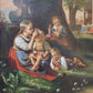 19TH century ANTIQUE PAINTING framed OLD LADY with KIDS