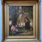 19TH century ANTIQUE PAINTING framed OLD LADY with KIDS