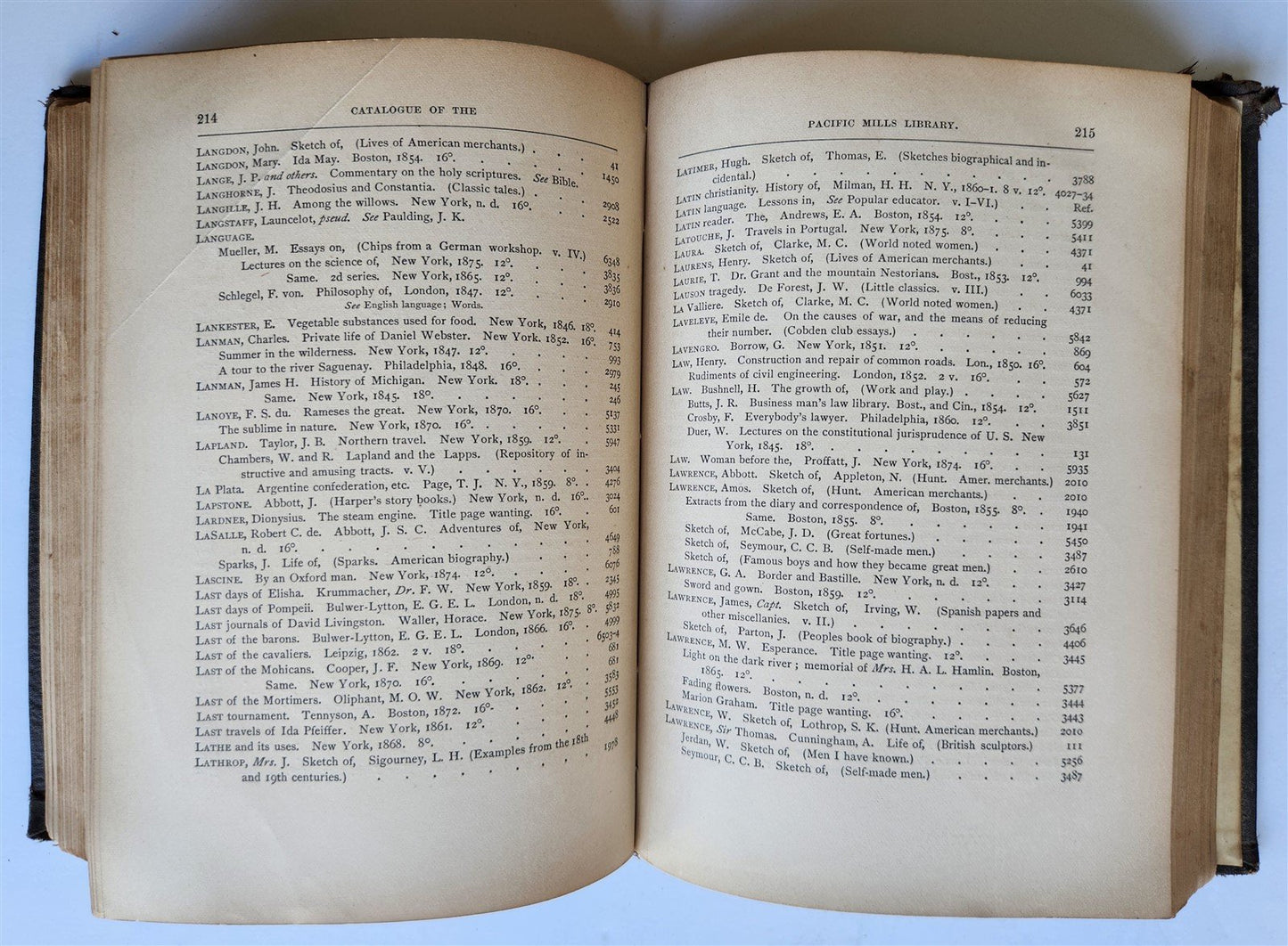1876 CATALOGUE of the PACIFIC MILLS LIBRARY antique AMERICANA scarce