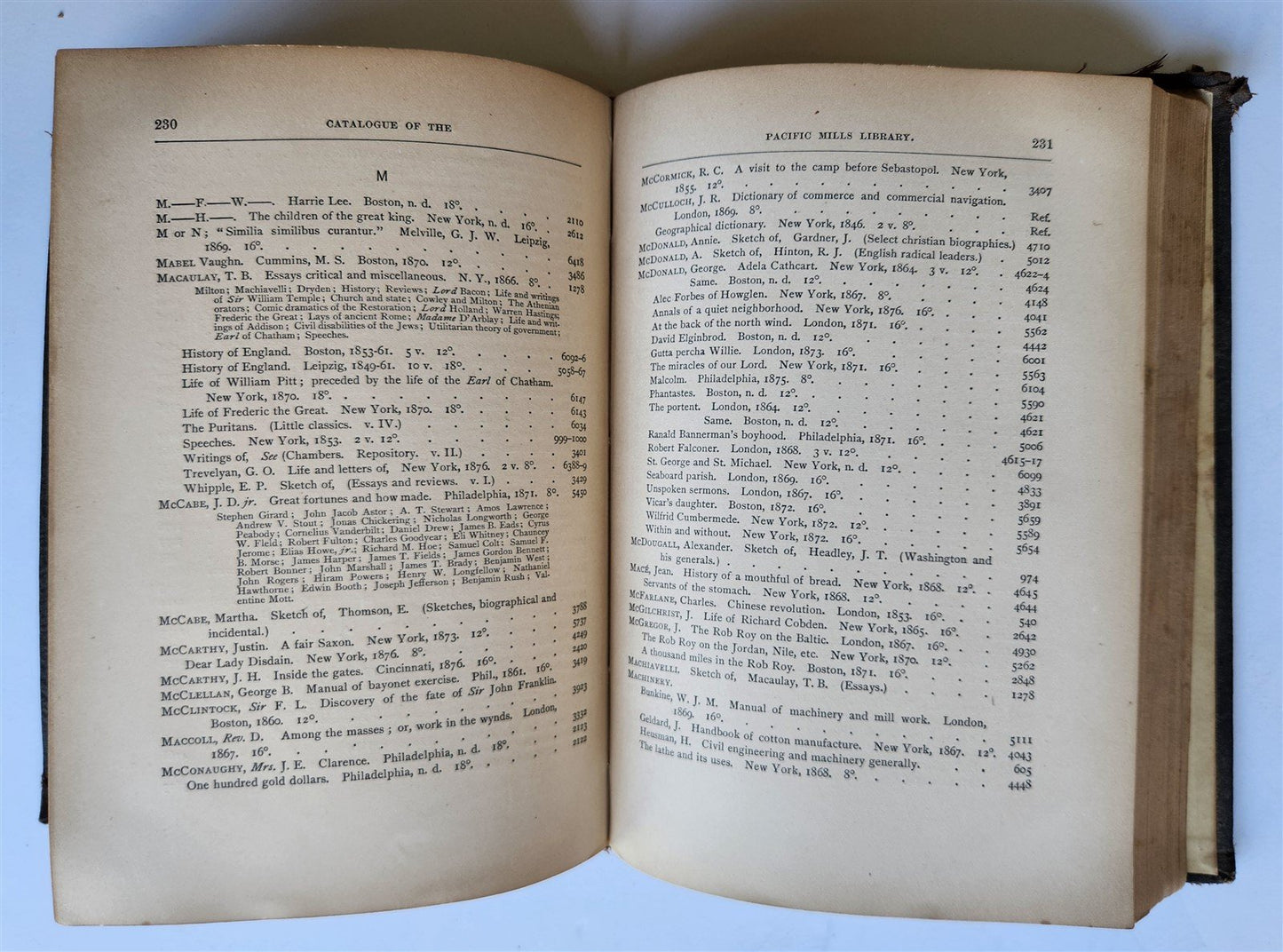 1876 CATALOGUE of the PACIFIC MILLS LIBRARY antique AMERICANA scarce