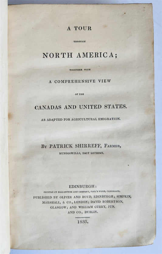 1835 TOUR THROUGH NORTH AMERICA by Scottish farmer Patrick Shireff antique