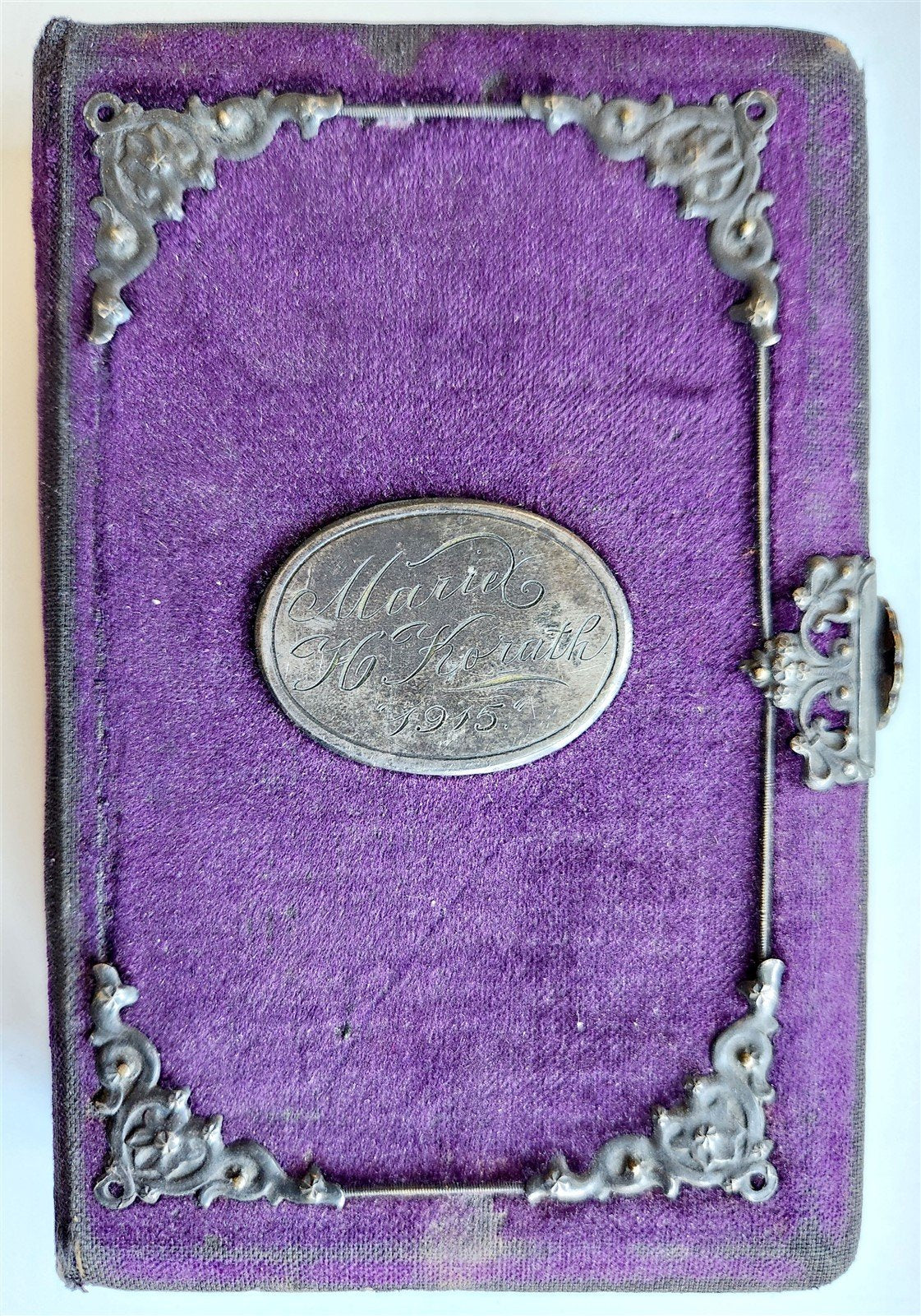 1909 AMERICAN HYMNAL in GERMAN antique VELVET BINDING w/ SILVER DECORATIONS