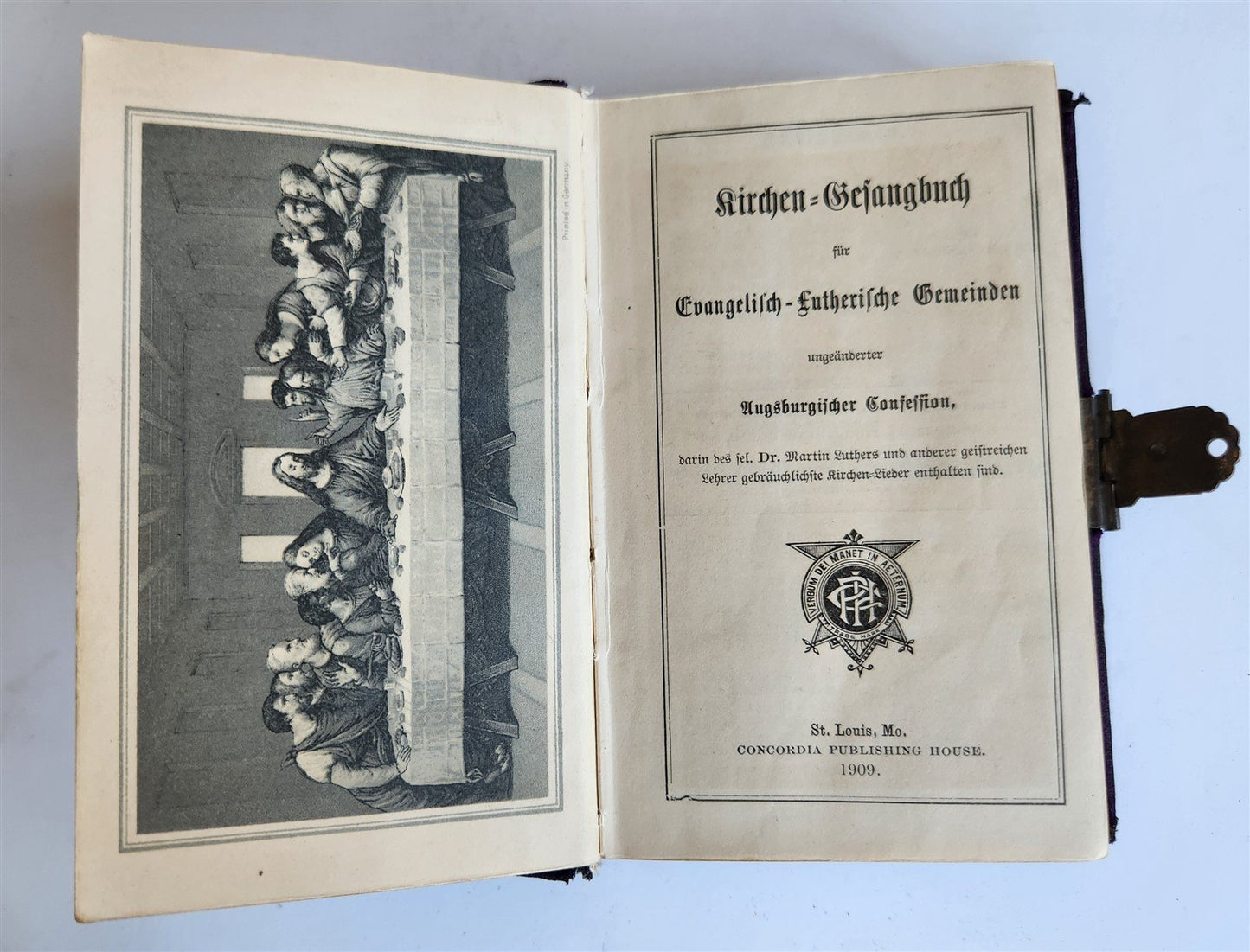 1909 AMERICAN HYMNAL in GERMAN antique VELVET BINDING w/ SILVER DECORATIONS