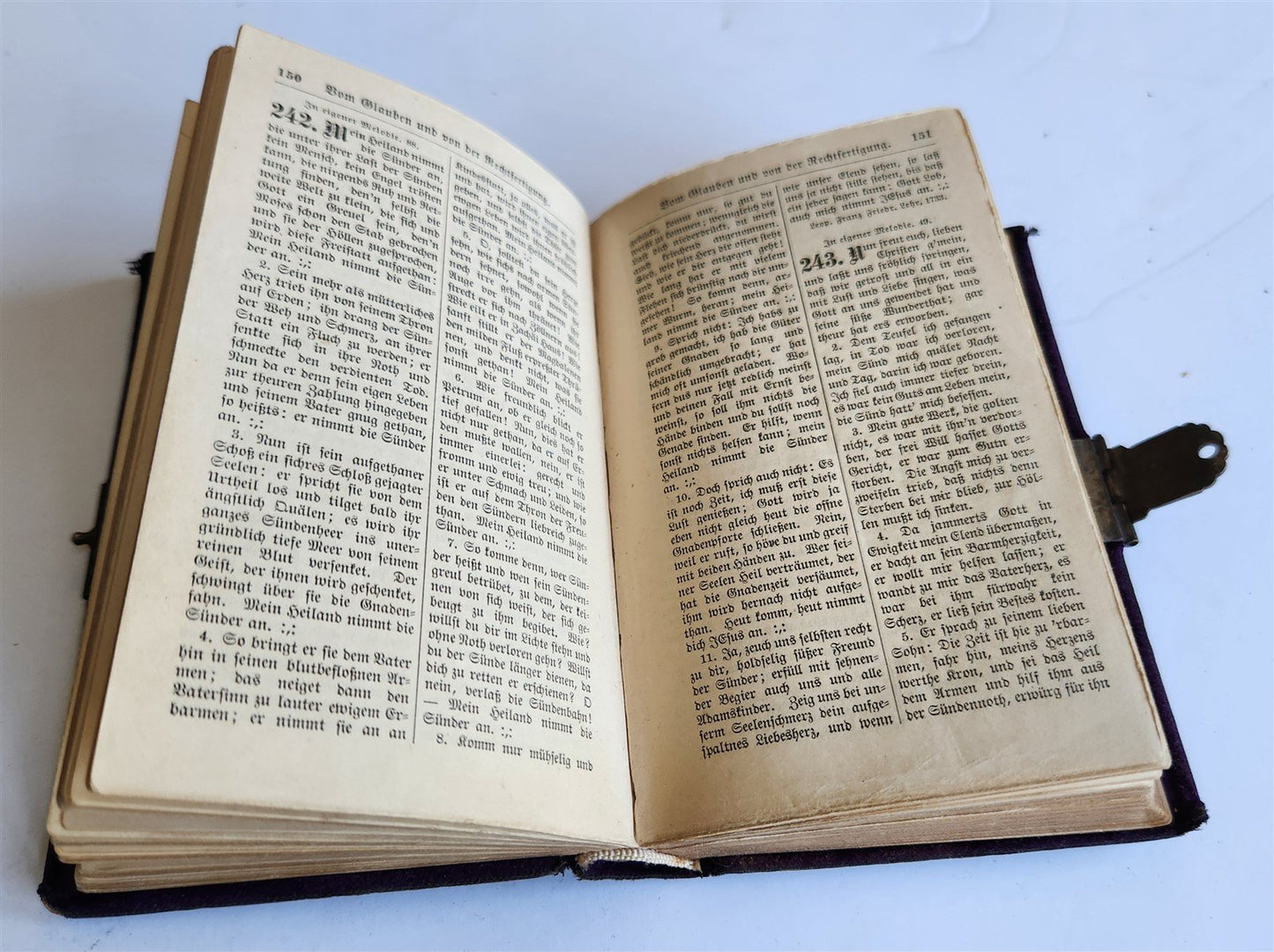 1909 AMERICAN HYMNAL in GERMAN antique VELVET BINDING w/ SILVER DECORATIONS