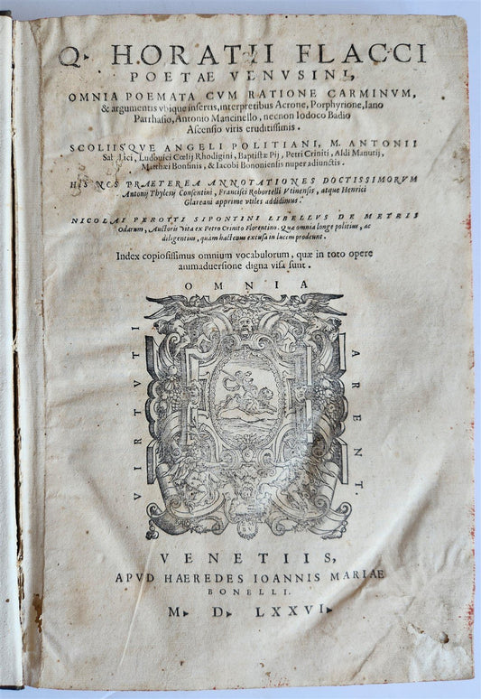 1576 HORACE POETRY antique 16th century folio ILLUSTRATED