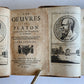 1700 WORKS of PLATO in FRENCH 2 VOLUMES antique