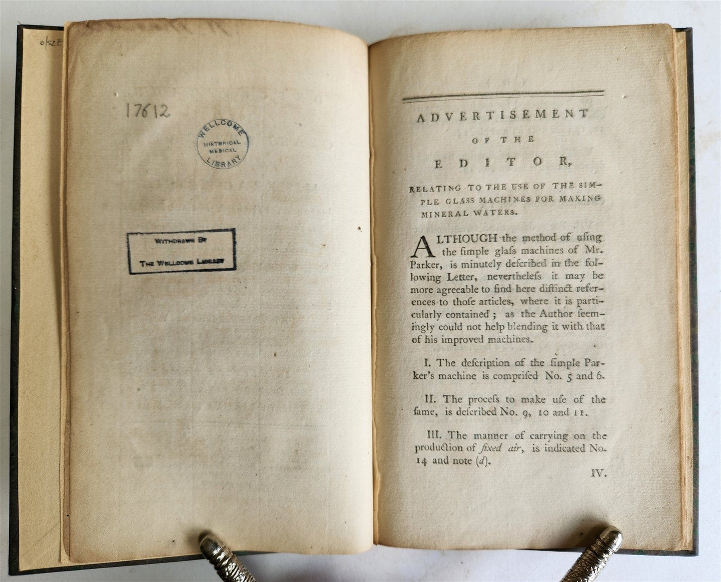 1777 DESCRIPTION of a GLASS APPARATUS for MAKING MINERAL WATER antique RARE