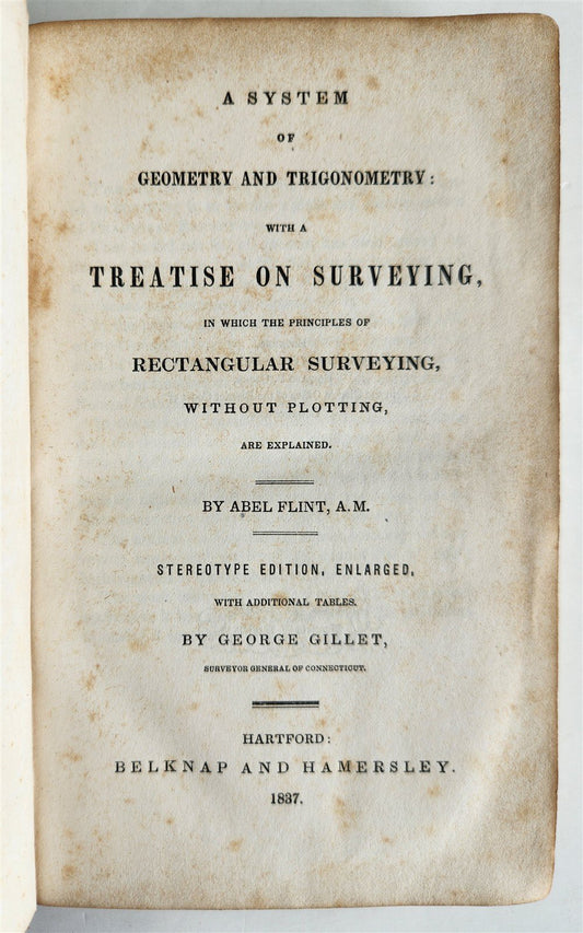 1837 SYSTEM of GEOMETRY & TRIGONOMETRY TREATISE on SURVEYING by A. FLINT antique