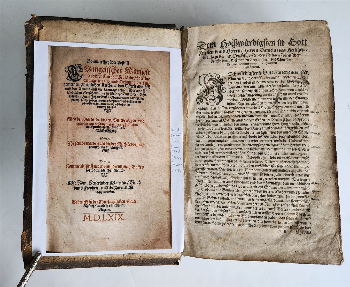 1569 SERMONS by WILD ILLUSTRATED PIGSKIN FOLIO antique BANNED by CHURCH