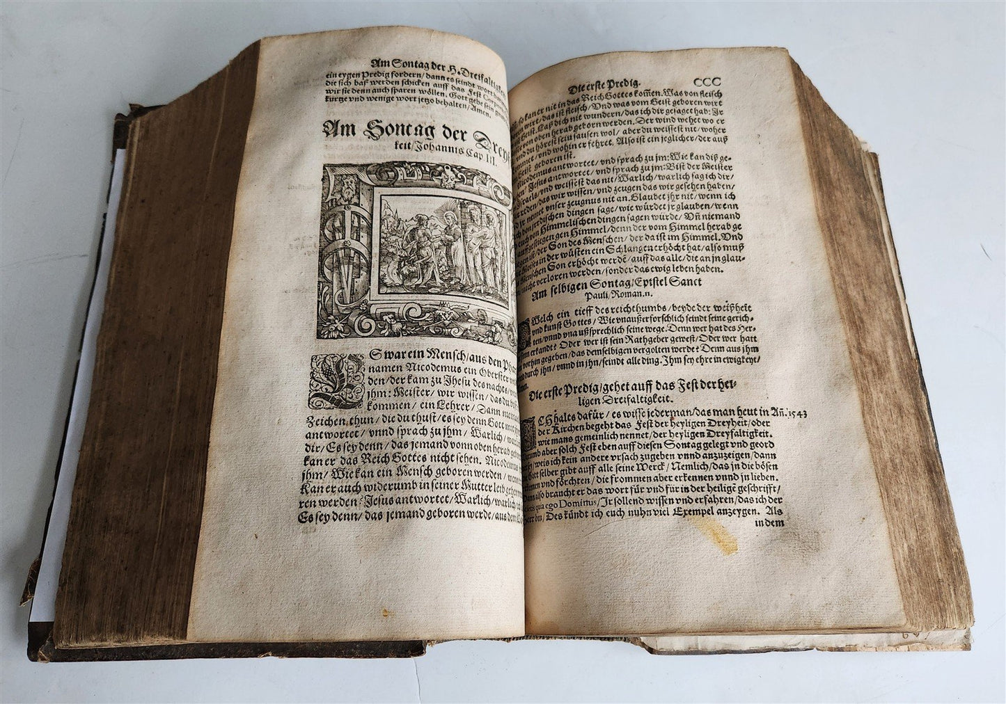1569 SERMONS by WILD ILLUSTRATED PIGSKIN FOLIO antique BANNED by CHURCH