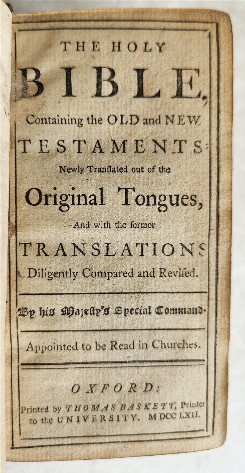 1762 BIBLE in ENGLISH antique Oxford by Thomas Baskett press
