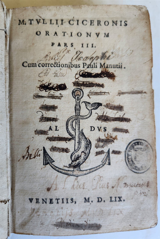 1559 ALDUS PRESS CICERO edited by Paolo Manuzio antique VELLUM 16th CENT. Aldine