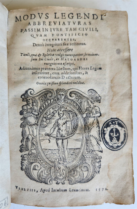 1572 METHOD of READING ABBREVIATIONS in CIVIL & CANON LAW antique VELLUM BOUND