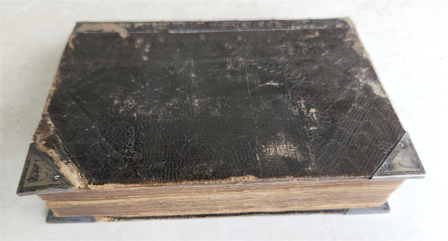 1660 BIBLE in ENGLISH OLD & NEW TESTAMENT antique BINDING w/ SILVER CORNERS