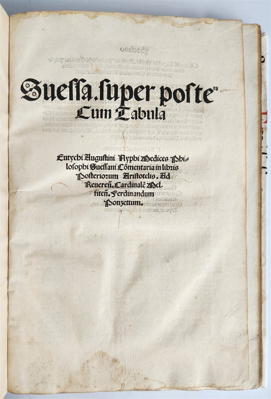 1526 POST-INCUNABULA ARISTOTLE & A.NIFO antique Posterior Analytics Commentary