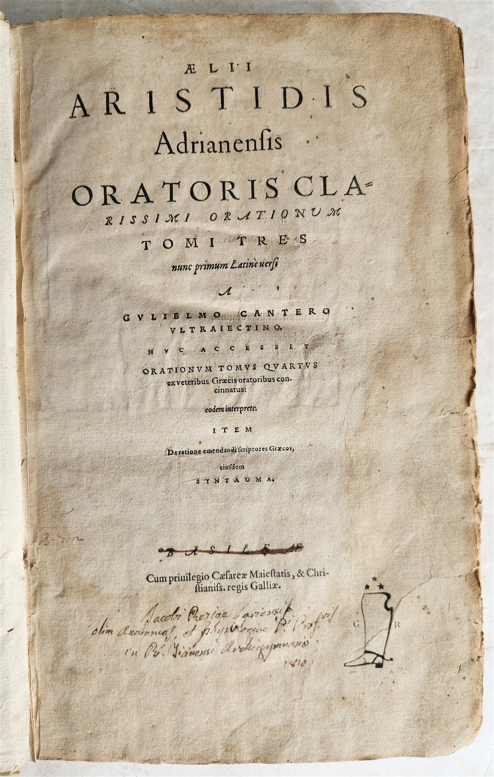 1566 AELIUS ARISTIDES ORATORIS CLARISSIMI antique VELLUM BOUND FOLIO rare