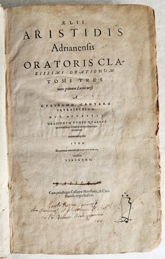 1566 AELIUS ARISTIDES ORATORIS CLARISSIMI antique VELLUM BOUND FOLIO rare