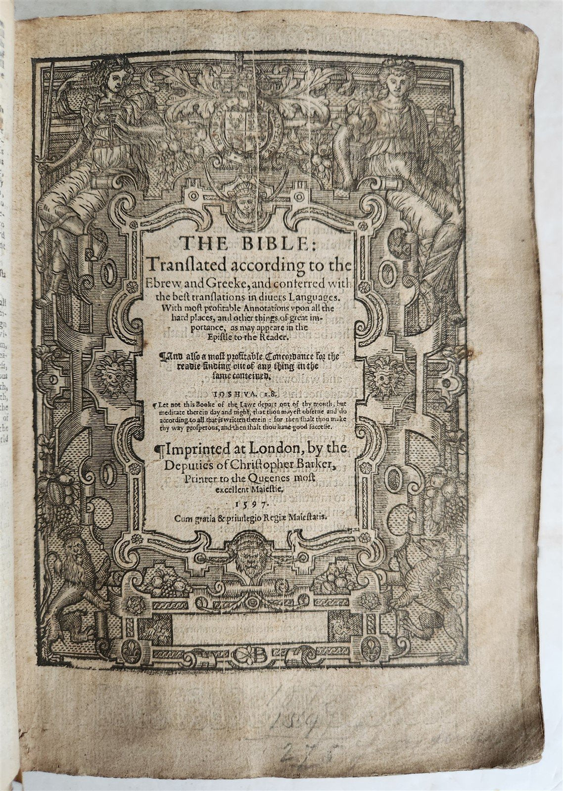 1596 BIBLE in ENGLISH GENEVA BREECHES VERSION antique ORIGINAL BINDING scarce