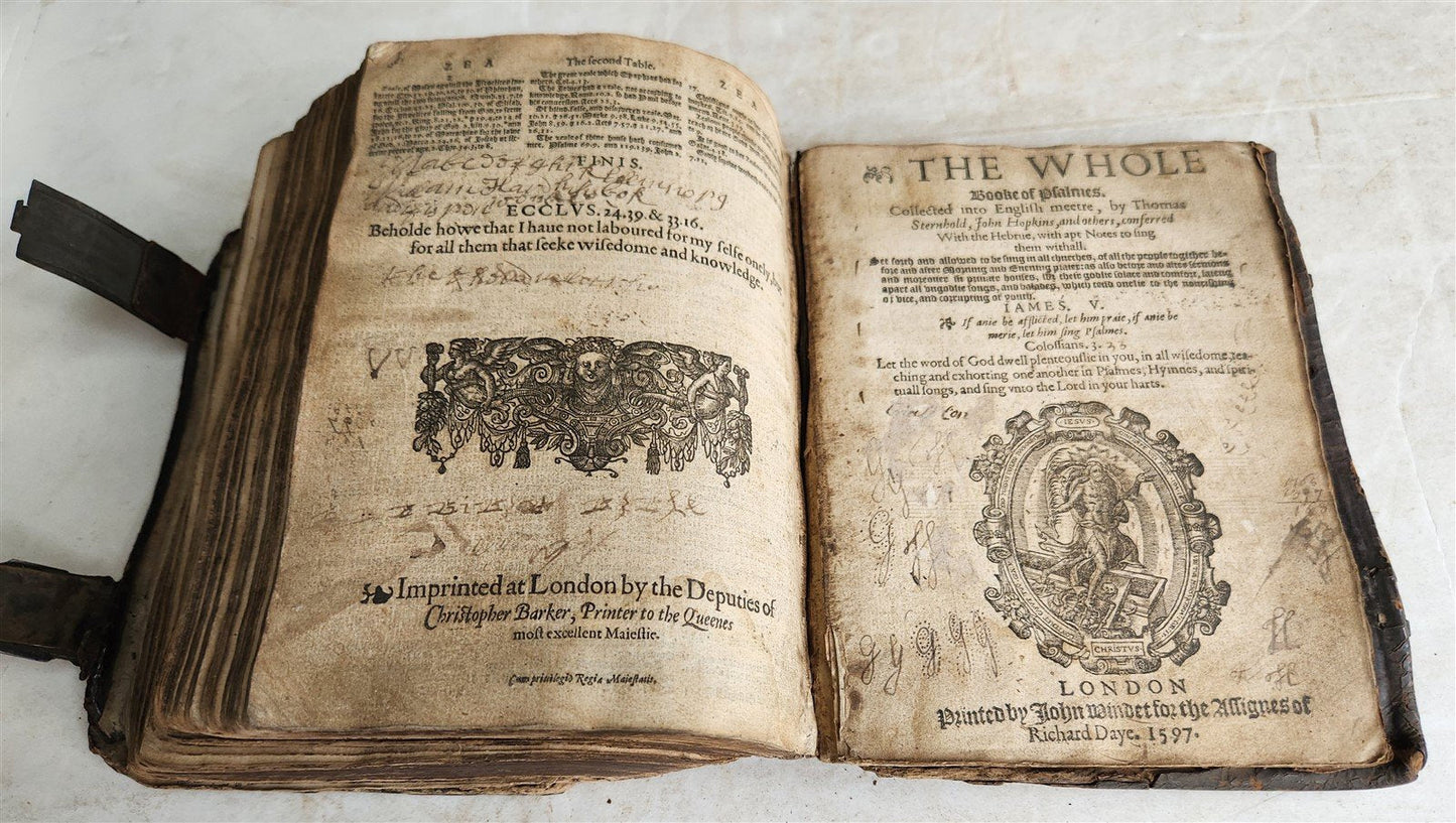 1596 BIBLE in ENGLISH GENEVA BREECHES VERSION antique ORIGINAL BINDING scarce