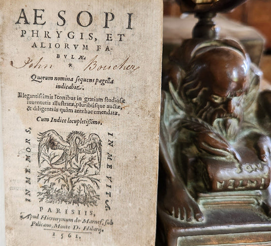 1561 AESOP FABLES antique FULLY ILLUSTRATED vellum binding 16th CENTURY rare
