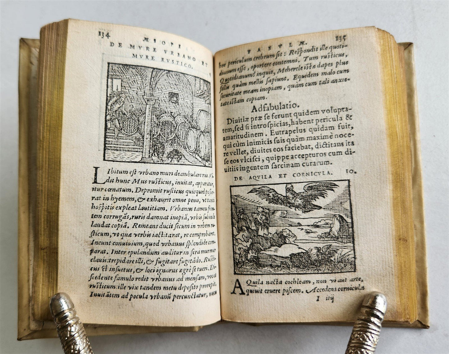 1561 AESOP FABLES antique FULLY ILLUSTRATED vellum binding 16th CENTURY rare